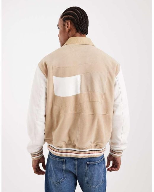 Tommy Hilfiger Natural Real Suede Varsity Jacket for men
