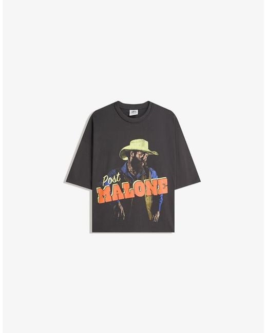 T-Shirt Bianca E Nera Con Stampa "Post Malone" di Bershka in Blue