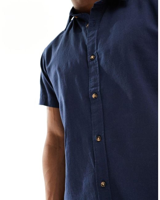 Jack & Jones Blue Short Sleeve Linen Shirt for men