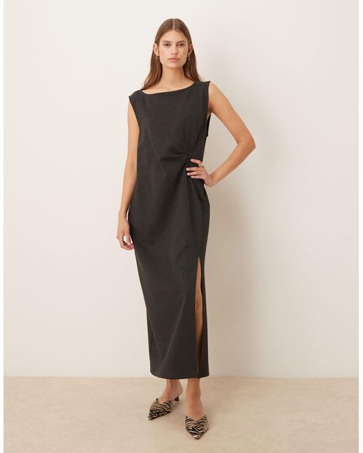 Robe sans manches mi-longue fendue à encolure bateau - anthracite Mango en coloris Natural