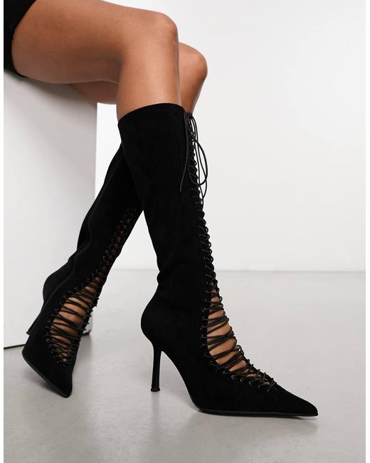 Jeffrey Campbell Black Disclose Lace Up Heeled Knee Boot