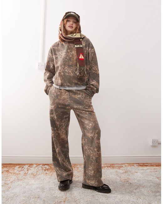 Weekday Natural Davina Oversized Trackies With Distressed Tie Dye Print