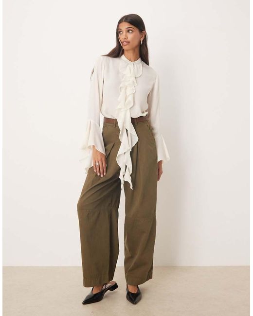 Glamorous Natural Collarless Frill Front Blouse