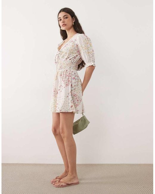 Wednesday's Girl Natural Wednesdays Girl Floaty Mini Dress Spliced Floral Spot