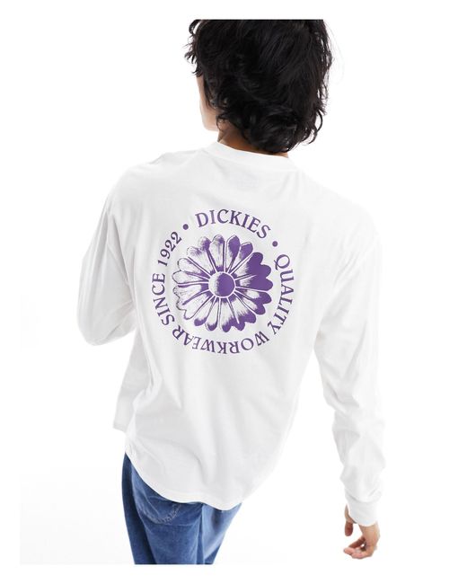 Dickies White Garden Plain Long Sleeve T-shirt With Back Print for men