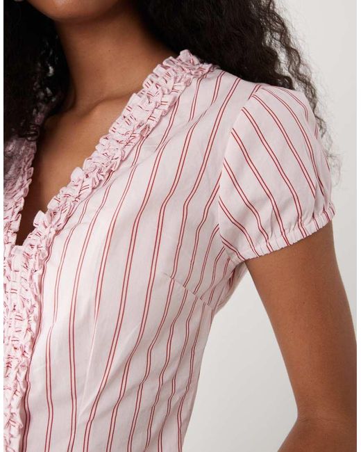 Collusion Pink Frill Detail Short Sleeve Blouse