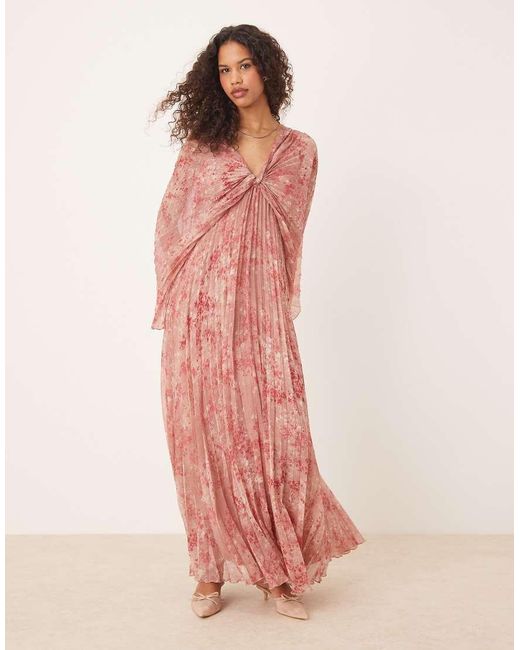 ASOS Pink Pleated Chiffon Twist Front Maxi Dress