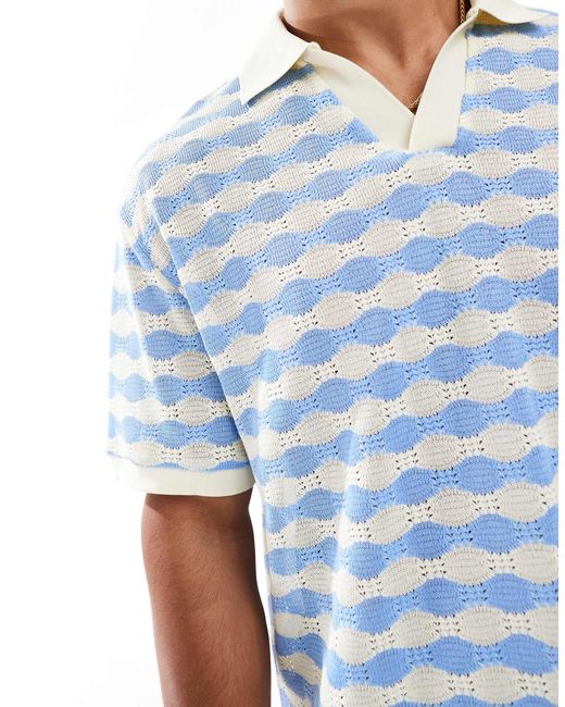 Polo décontracté coupe carrée en tissu texturé épais ASOS pour homme en coloris Blue