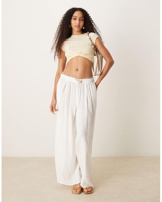 ASOS Natural Knot Front Mesh Short Sleeve Crop Top