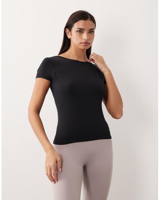 4505 Black Plush Handle Scoop Back Layering Short Sleeve
