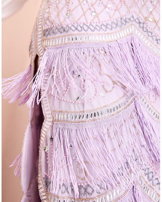 Falda midi morada con diseño adornado con flecos ASOS de color Pink