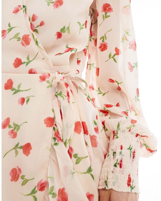 Wednesday's Girl White Floral Ruffle Wrap Mini Dress