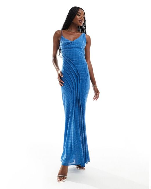 ASOS Blue Hotfix Cowl Neck With Draping Maxi Dress