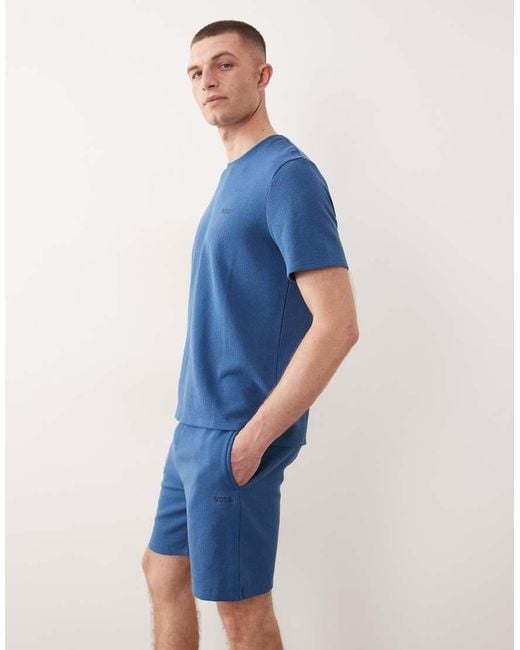 Boss Blue Waffle Co-Ord Lounge Shorts for men