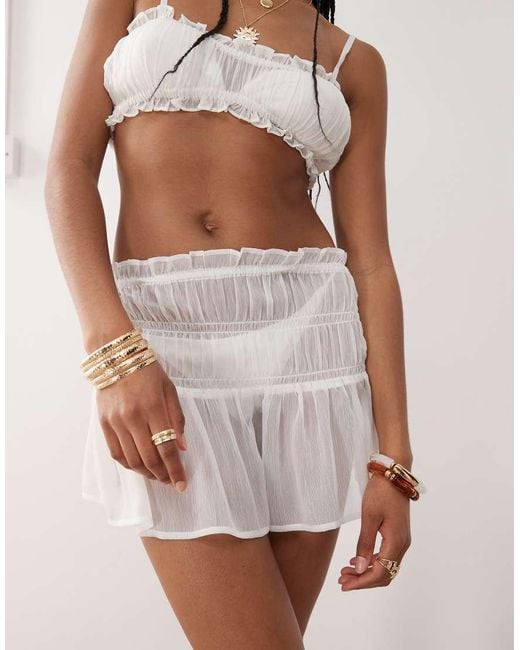 Miss Selfridge White Beach Chiffon Shirred Mini Skirt Co-ord