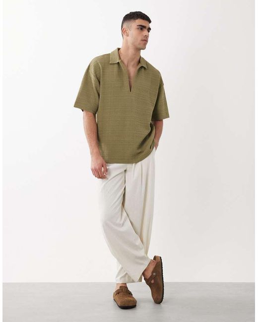 ASOS Green Oversized Polo With Open Neck for men