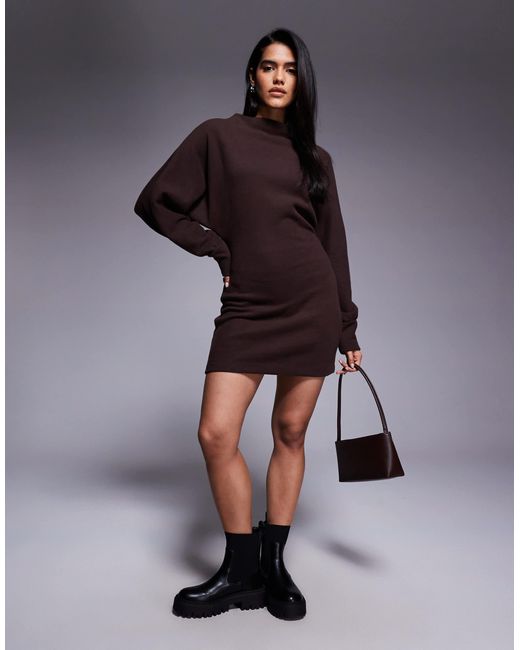 ASOS Supersoft Funnel Neck Batwing With Ruched Side Mini Dress in Brown | Lyst ASOS Supersoft Funnel Neck Batwing With Ruched Side Mini Dress in Brown | Lyst