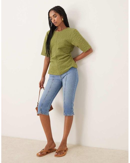 ASOS Green Floral Jacquard Top With Ruched Waist Detail