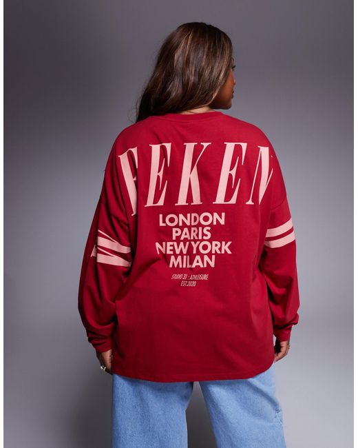ASOS Red Weekend Collective Curve Icon Oversized Long Sleeve T-shirt With Stacked Back Logo