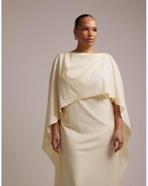 ASOS Natural Asos Design Curve Cape Overlay Low Back Maxi Wedding Dress