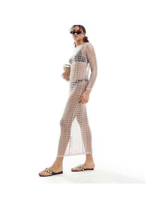 Miss Selfridge Beach Metallic Crochet Flare Sleeve Maxi Dress With Low Back