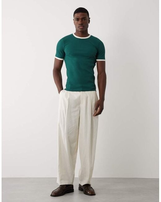ASOS Green Heavyweight Muscle Fit Ringer T-shirt for men