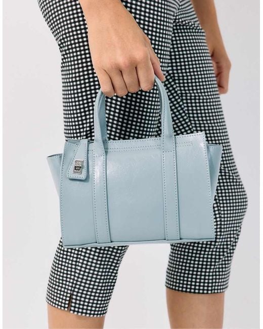 Stradivarius Blue Mini Tote Bag With Clasp