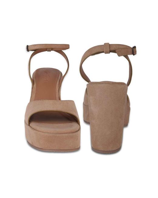 OFF THE HOOK Brown Larson Suede Platform Wedge Sandals With Buckle Strap