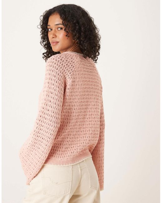 ASOS Pink Crochet Stitch Cardigan With Blanket Stitch