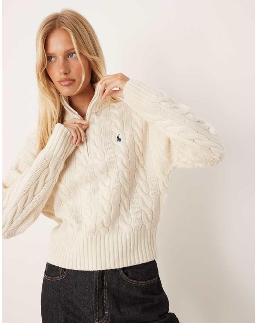Maglione Taglio Corto Lavorato A Trecce Color Crema di Polo Ralph Lauren in Natural
