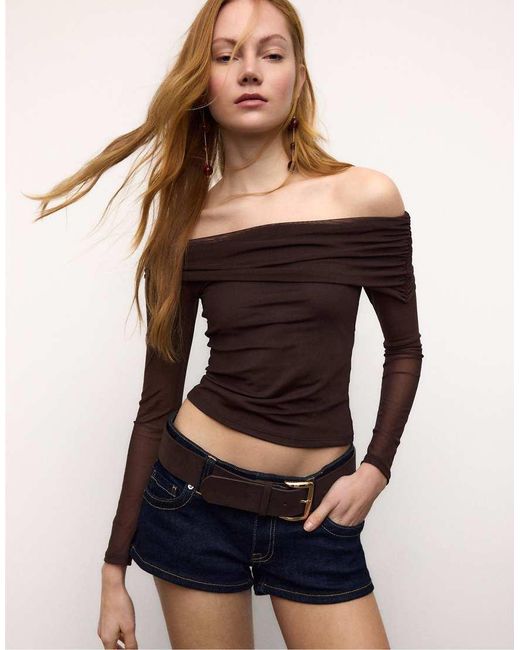 Stradivarius Black Asymmetric Tulle Top