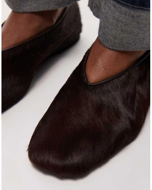ARKET Blue Real Leather Cow Hair Oval Shape Ballerina Ballet Pumps