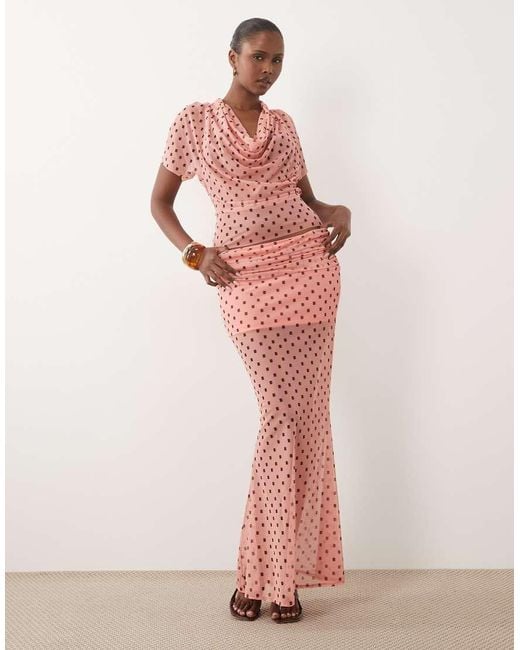 ASOS Pink Printed Mesh Co-ord V Neck Short Sleeve Top
