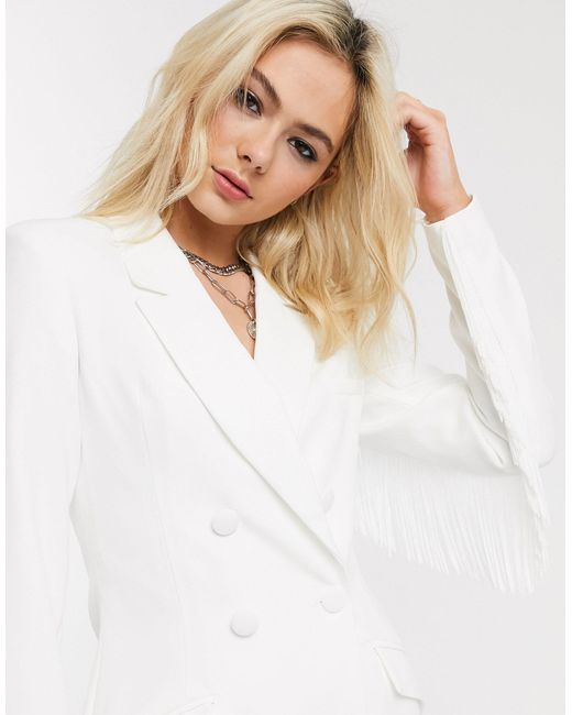 Vestito stile blazer doppiopetto con frange bianco di Bershka in Bianco |  Lyst