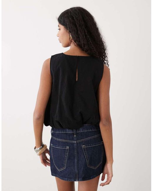 Monki Black Linen Blend Bubble Top