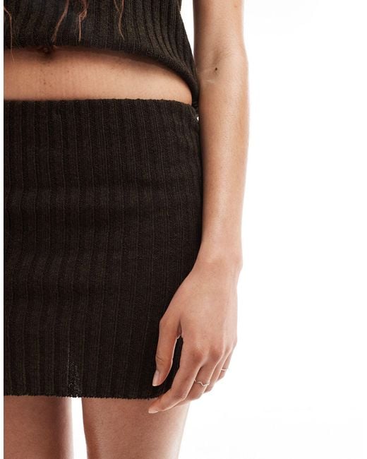 Collusion Black Knitted Rib Skirt Co-ord