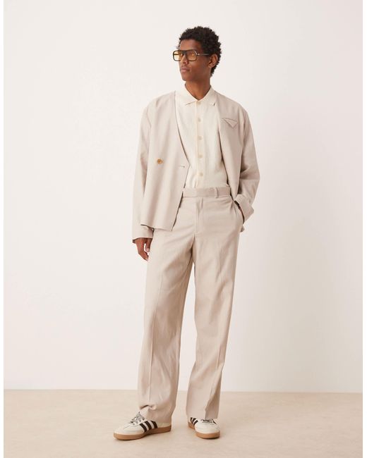 ASOS Natural Wide Leg Suit Trousers With Linen for men