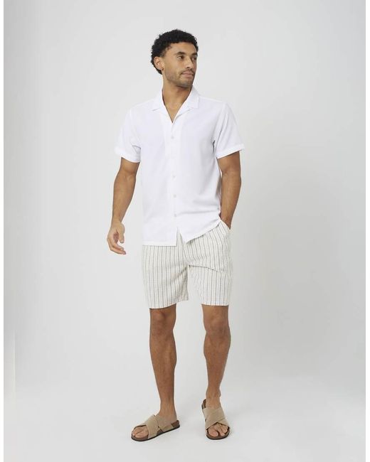 Brave Soul White Textured Revere Collar Short Sleeve Shirt for men