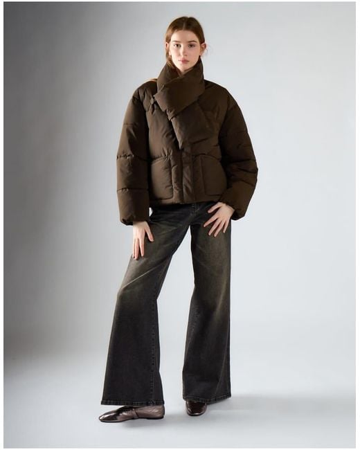 Glamorous Brown Puffer Jacket With Scarf