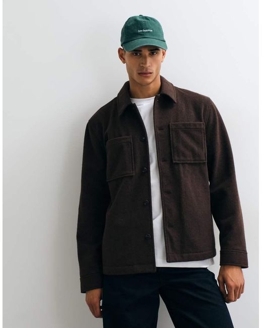 New Look Black Wool-look Shacket for men