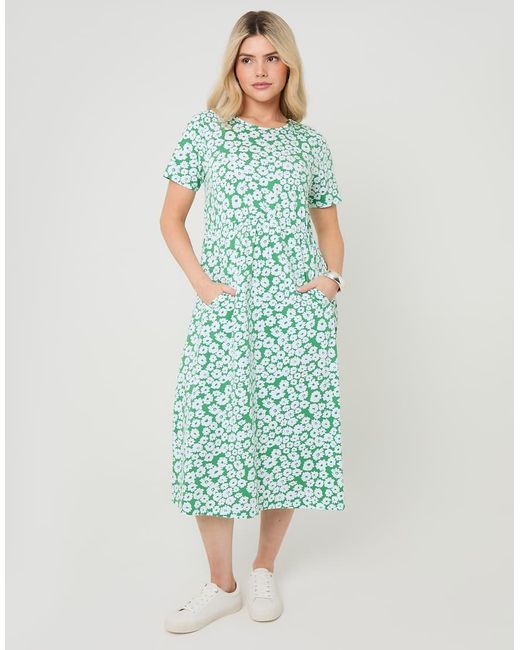 Threadbare Green Jersey Midi Smock Dress With Pockets