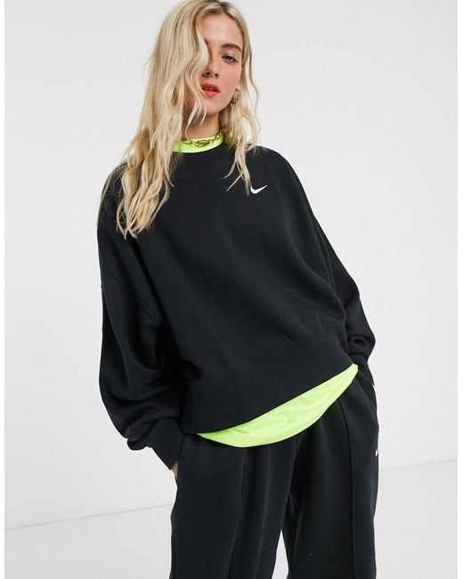 nike elastic drawcord cropped mini swoosh black sweatshirt