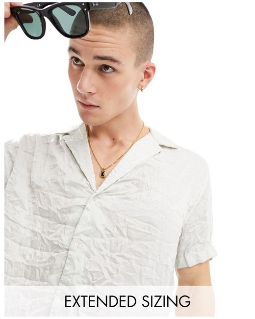 ASOS White Short Sleeve Relaxed Fit Deep Revere Collar Satin Shirt for men