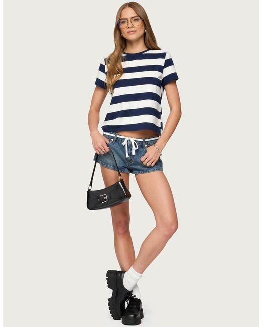 Edikted Blue Valetta Oversized Striped T Shirt