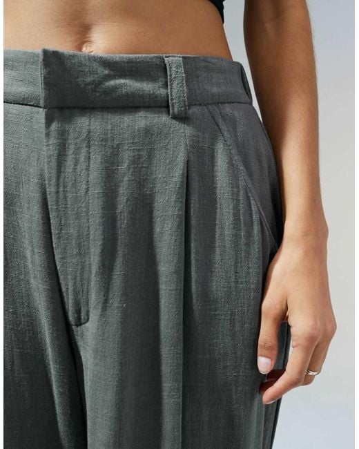 ASOS Gray Relaxed Straight Leg Trousers With Linen