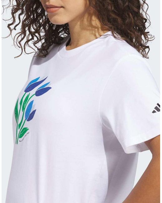 Adidas Originals White Floral Bloom At Your Own Pace Graphic T-shirt