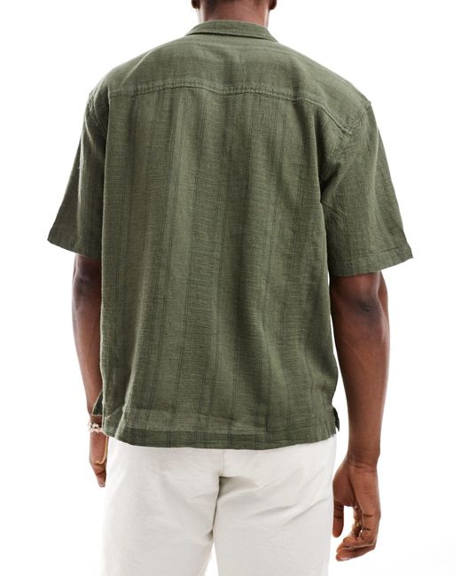 Pull&Bear Green Textured Revere Neck Shirt for men