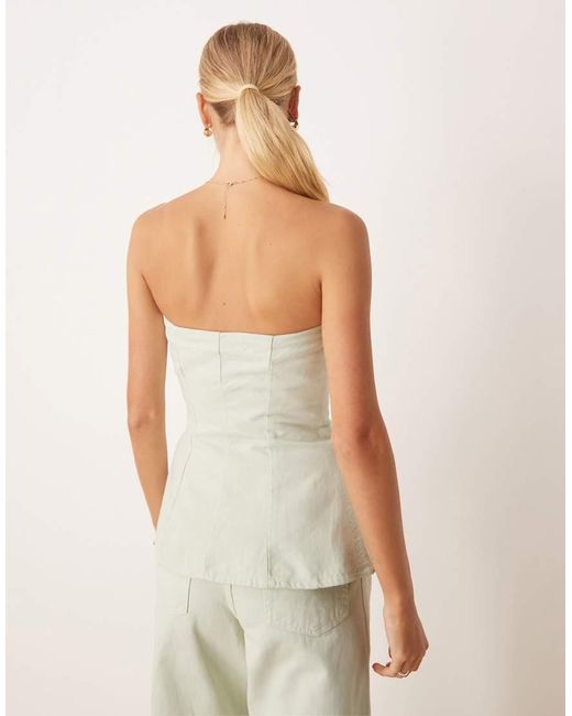 Mango Natural Denim Bandeau Soft Peplum Silhouette Co-ord With Side Zip