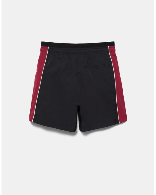 Pull&Bear Red Panelled Swimming Trunks for men