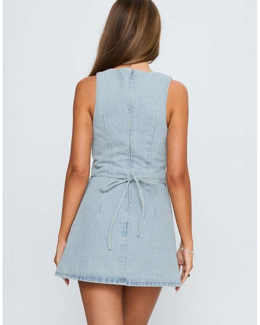 Princess Polly Blue Ainsleigh Cotton Rich Denim Tie Back Detail Mini Dress